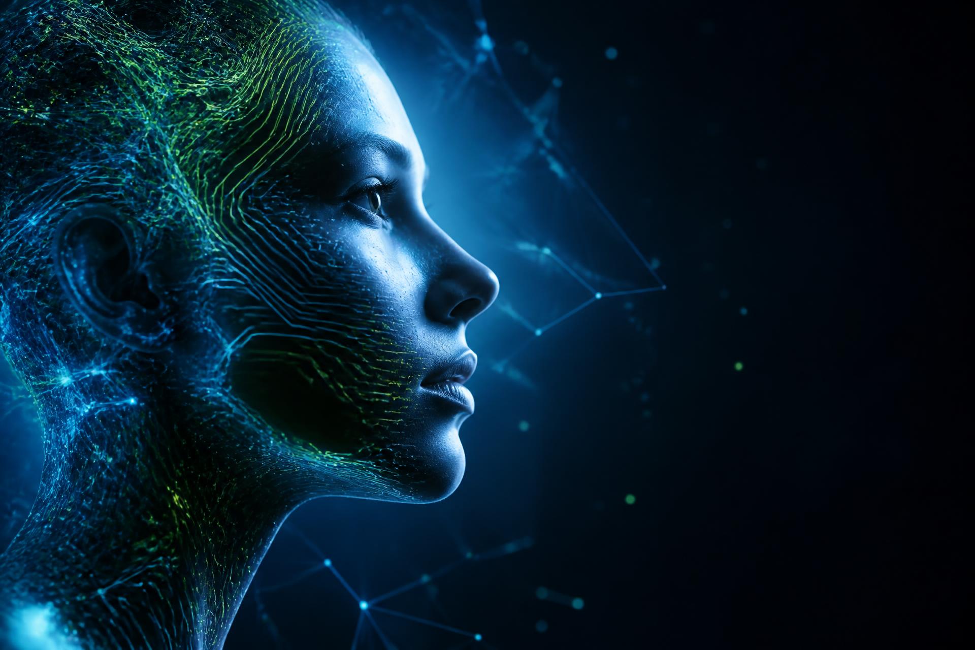 Human profile merging with glowing neural circuitry